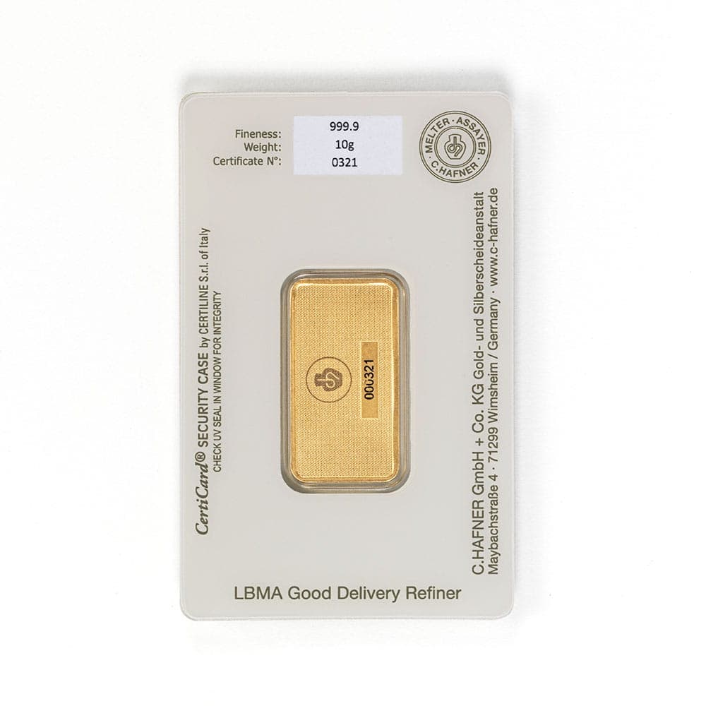 Sztabka złota C.Hafner 10g (au 999,9) — C. Hafner — zdjęcie 2