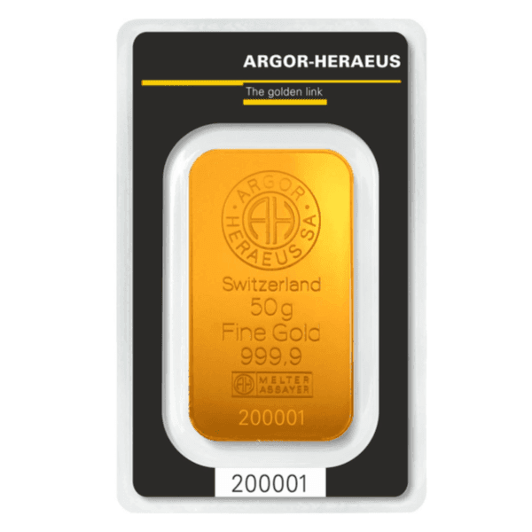 Sztabka złota Argor Heraeus 50g (au 999,9) — zdjęcie 2