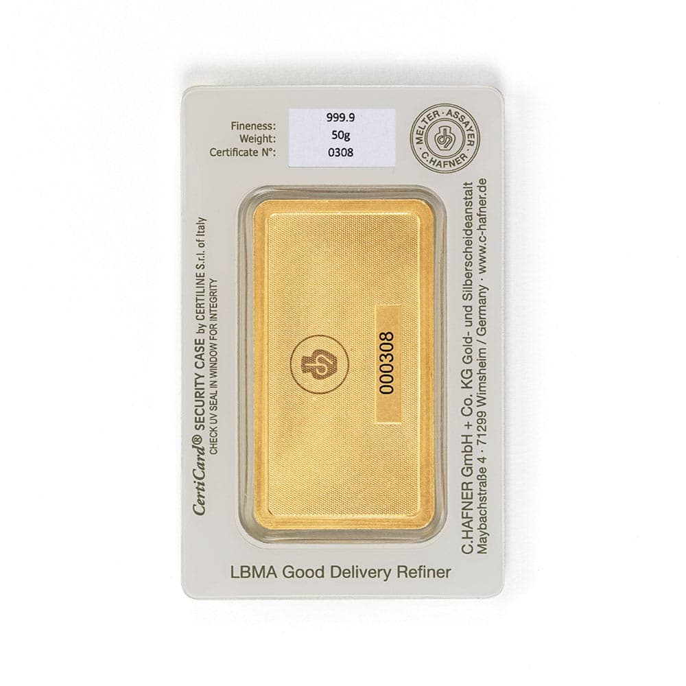 Sztabka złota C.Hafner 50g (au 999,9) — C. Hafner — zdjęcie 2