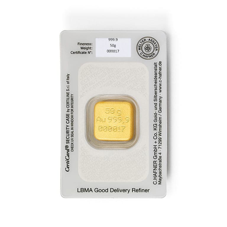 Sztabka złota C.Hafner 50g (au 999,9) — C. Hafner — zdjęcie 5