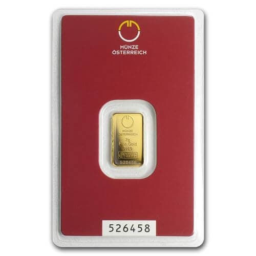 2 g złota sztabka (au 999,9) — mennica akredytowana LBMA