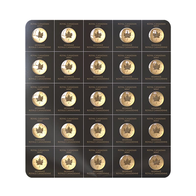 Kanadyjski Liść klonowy 25 x 1 gram złota (Au 999,9) — Royal Canadian Mint