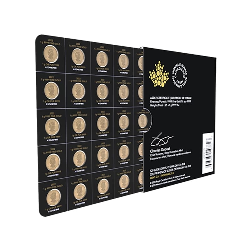 Kanadyjski Liść klonowy 25 x 1 gram złota (Au 999,9) — Royal Canadian Mint — zdjęcie 9