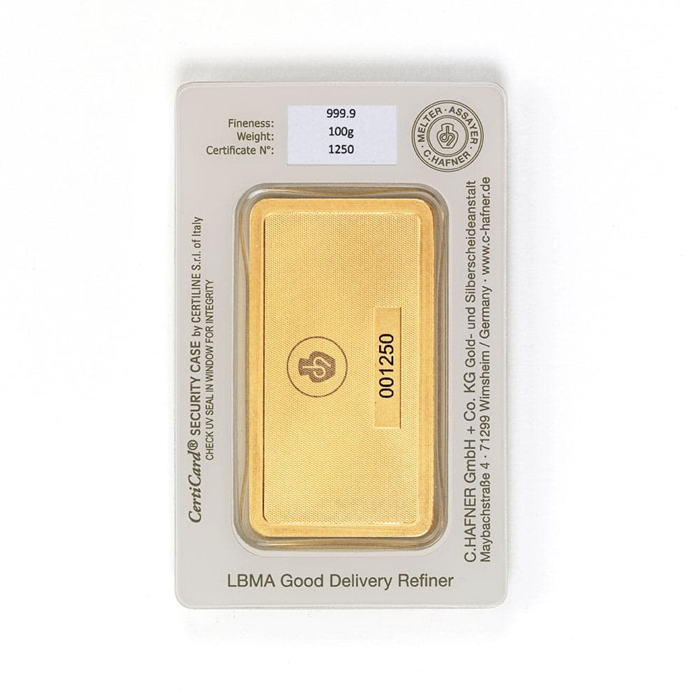 Sztabka złota C.Hafner 100g (au 999,9) — C. Hafner — zdjęcie 2