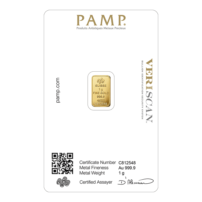 Sztabka złota PAMP 1g (au 999,9) — zdjęcie 2