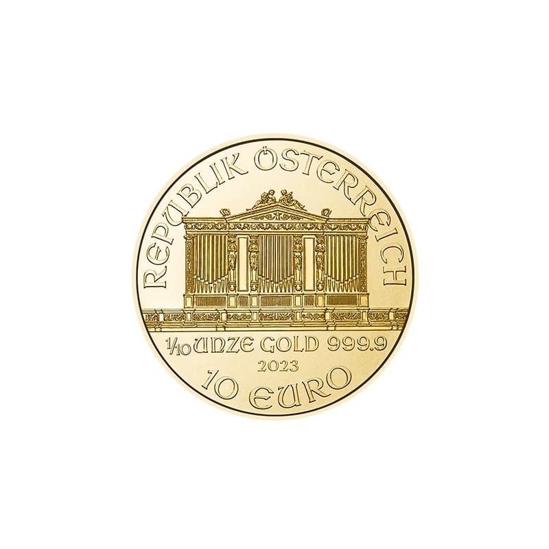 Wiedeński Filharmonik 1/10 uncji złota (Au 999,9) — Münze Österreich — zdjęcie 2