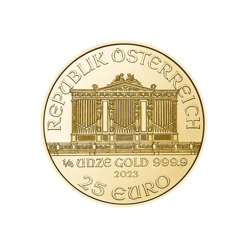 Wiedeński Filharmonik 1/4 uncji złota (Au 999,9) — Münze Österreich — zdjęcie 2